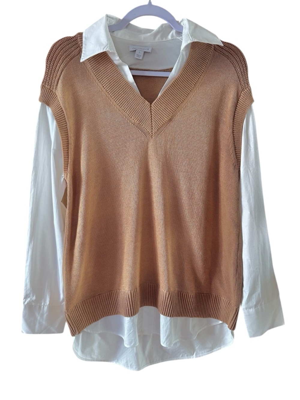 Charter Club Camel Brown Sweater Vest Women’s Size L | Classic Workwear Layering